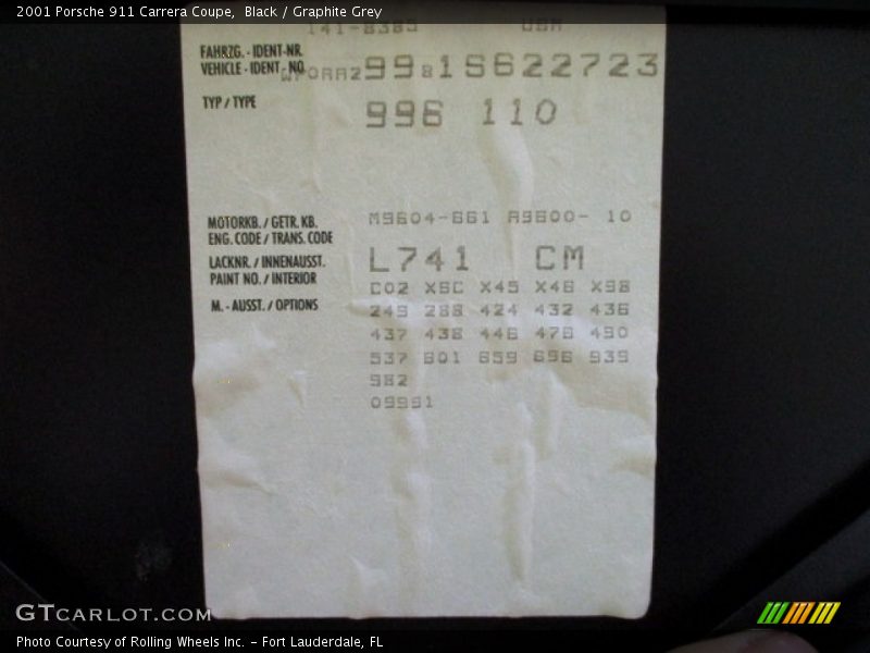 2001 911 Carrera Coupe Black Color Code L741