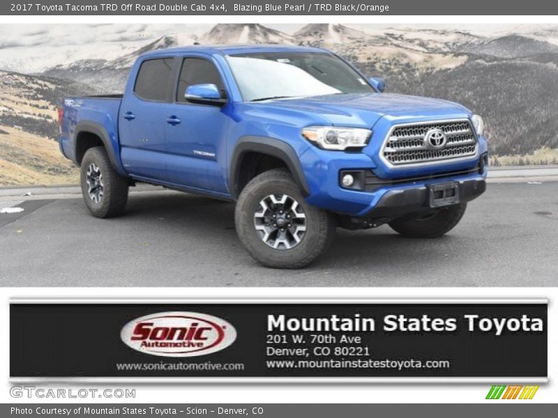 Blazing Blue Pearl / TRD Black/Orange 2017 Toyota Tacoma TRD Off Road Double Cab 4x4