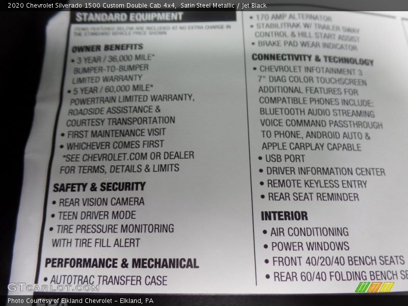  2020 Silverado 1500 Custom Double Cab 4x4 Window Sticker
