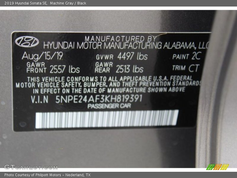 Machine Gray / Black 2019 Hyundai Sonata SE
