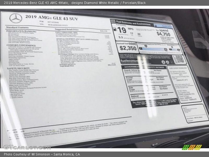  2019 GLE 43 AMG 4Matic Window Sticker