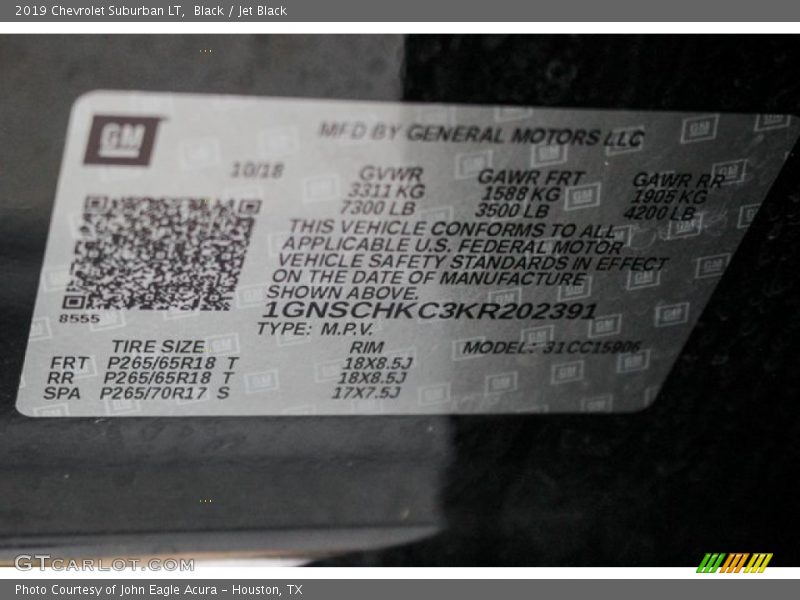 Black / Jet Black 2019 Chevrolet Suburban LT