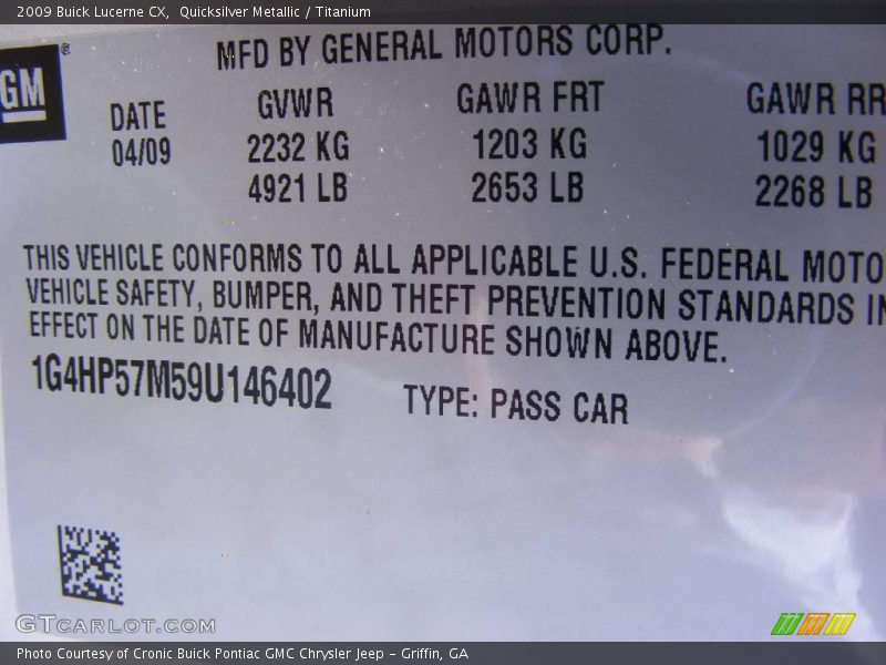 Quicksilver Metallic / Titanium 2009 Buick Lucerne CX