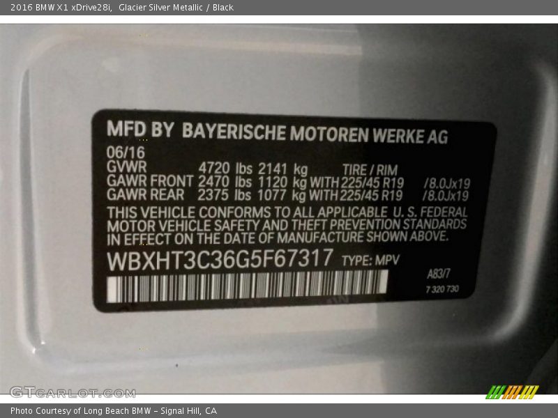 Glacier Silver Metallic / Black 2016 BMW X1 xDrive28i