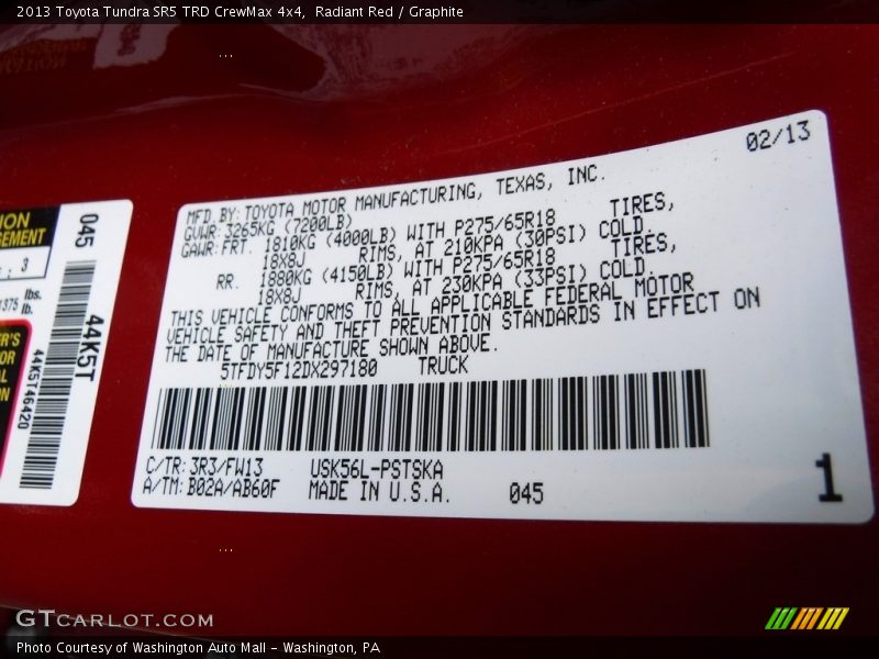 Radiant Red / Graphite 2013 Toyota Tundra SR5 TRD CrewMax 4x4