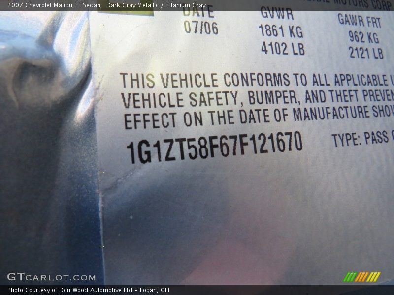 Dark Gray Metallic / Titanium Gray 2007 Chevrolet Malibu LT Sedan