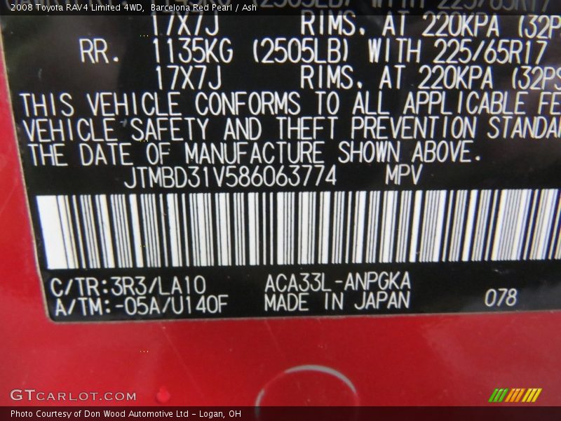 Barcelona Red Pearl / Ash 2008 Toyota RAV4 Limited 4WD