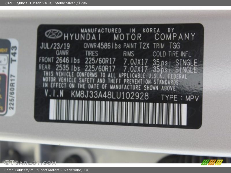 Stellar Silver / Gray 2020 Hyundai Tucson Value