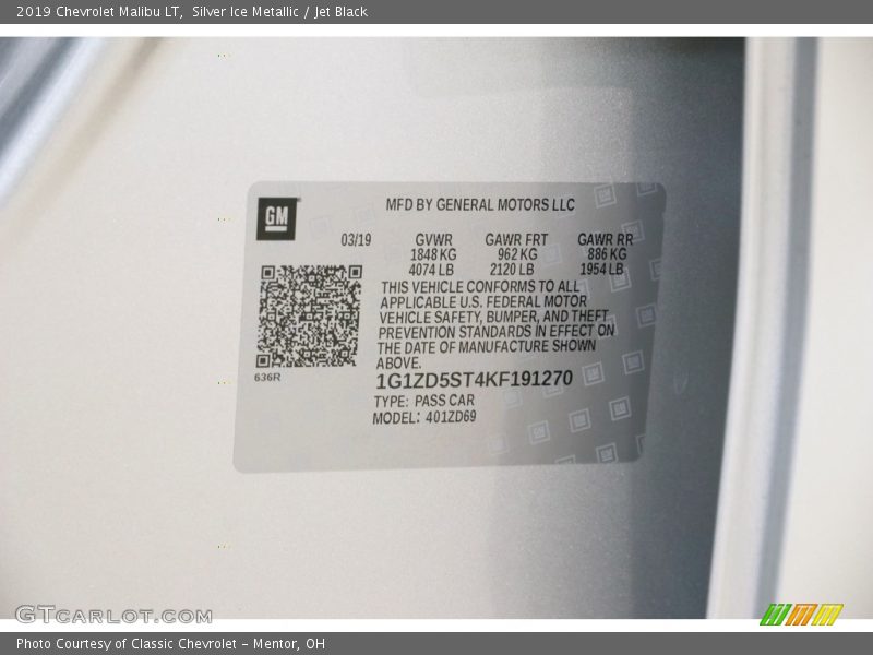 Silver Ice Metallic / Jet Black 2019 Chevrolet Malibu LT