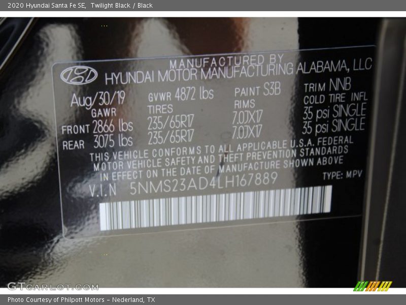 Twilight Black / Black 2020 Hyundai Santa Fe SE