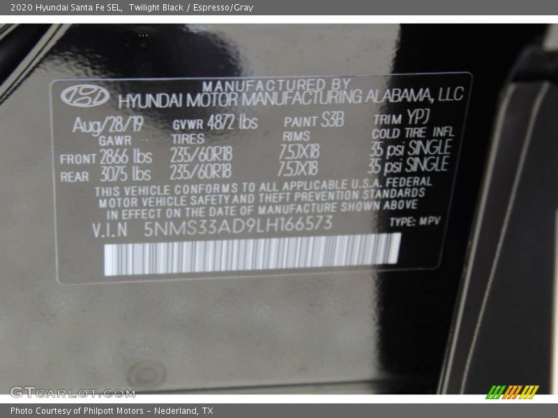 Twilight Black / Espresso/Gray 2020 Hyundai Santa Fe SEL