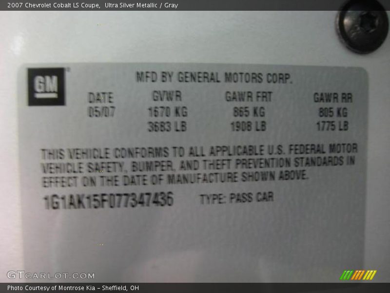 Ultra Silver Metallic / Gray 2007 Chevrolet Cobalt LS Coupe