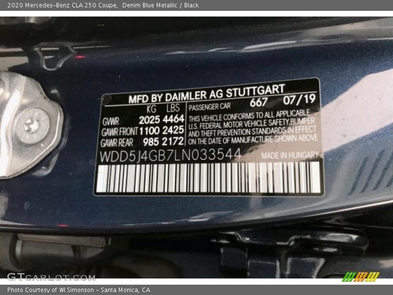 2020 CLA 250 Coupe Denim Blue Metallic Color Code 667