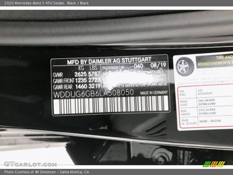 Black / Black 2020 Mercedes-Benz S 450 Sedan