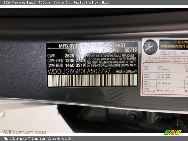 Selenite Grey Metallic / Nut Brown/Black 2020 Mercedes-Benz S 450 Sedan