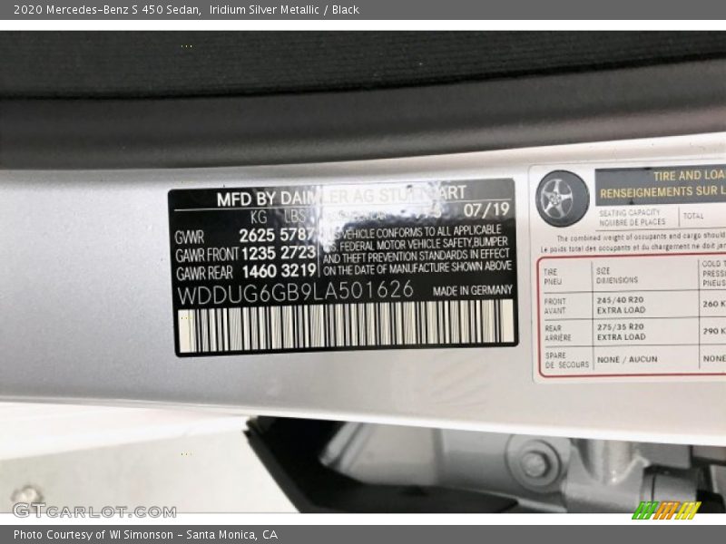 Iridium Silver Metallic / Black 2020 Mercedes-Benz S 450 Sedan