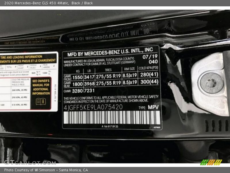 2020 GLS 450 4Matic Black Color Code 040