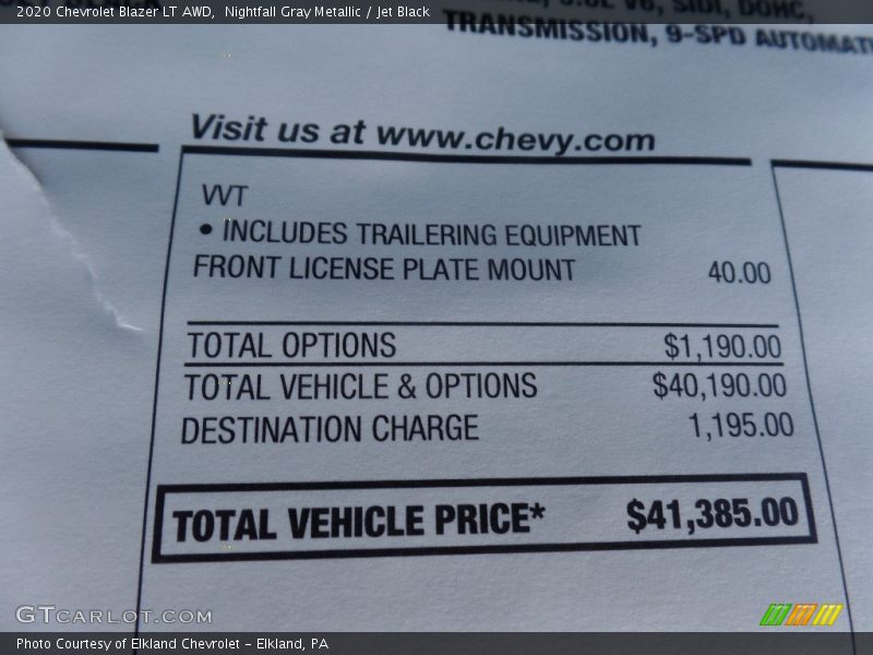  2020 Blazer LT AWD Window Sticker