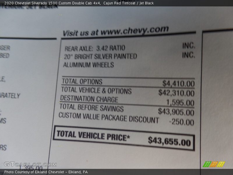 Cajun Red Tintcoat / Jet Black 2020 Chevrolet Silverado 1500 Custom Double Cab 4x4