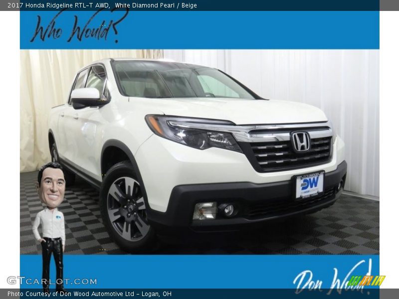 White Diamond Pearl / Beige 2017 Honda Ridgeline RTL-T AWD