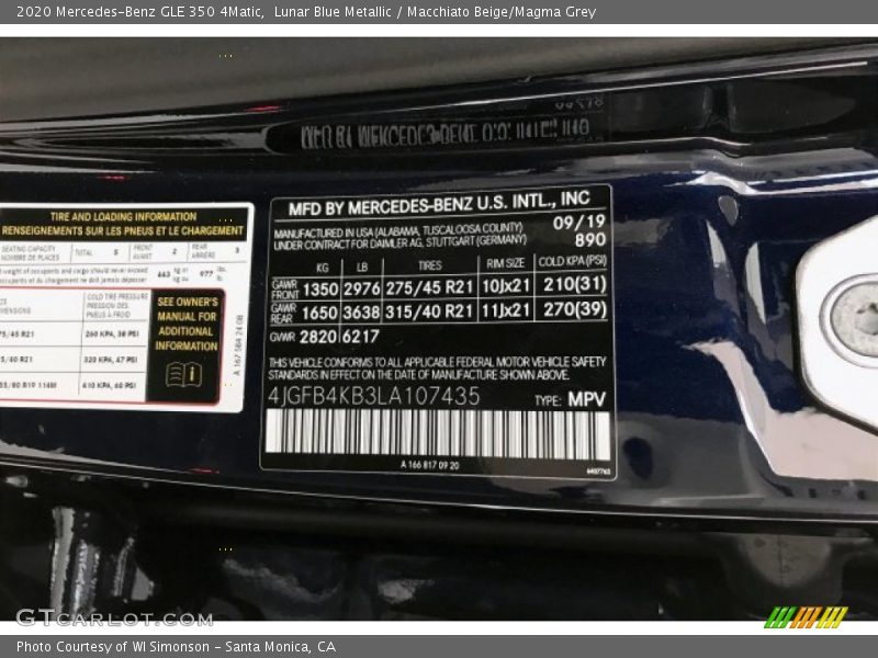 Lunar Blue Metallic / Macchiato Beige/Magma Grey 2020 Mercedes-Benz GLE 350 4Matic