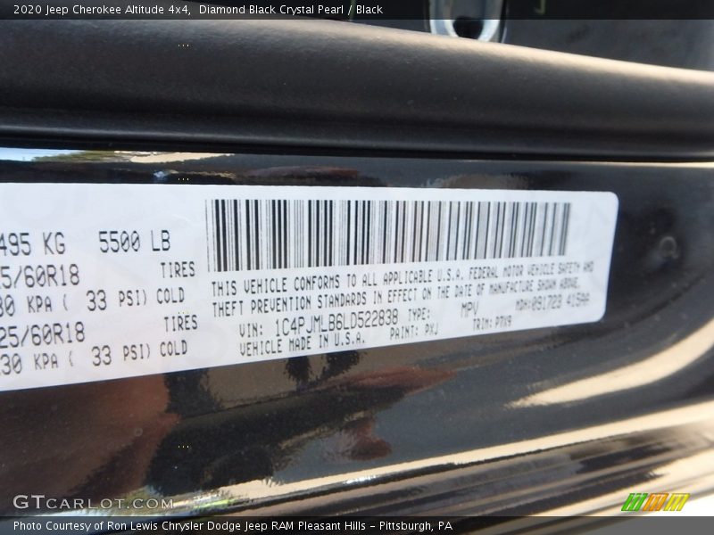 Diamond Black Crystal Pearl / Black 2020 Jeep Cherokee Altitude 4x4
