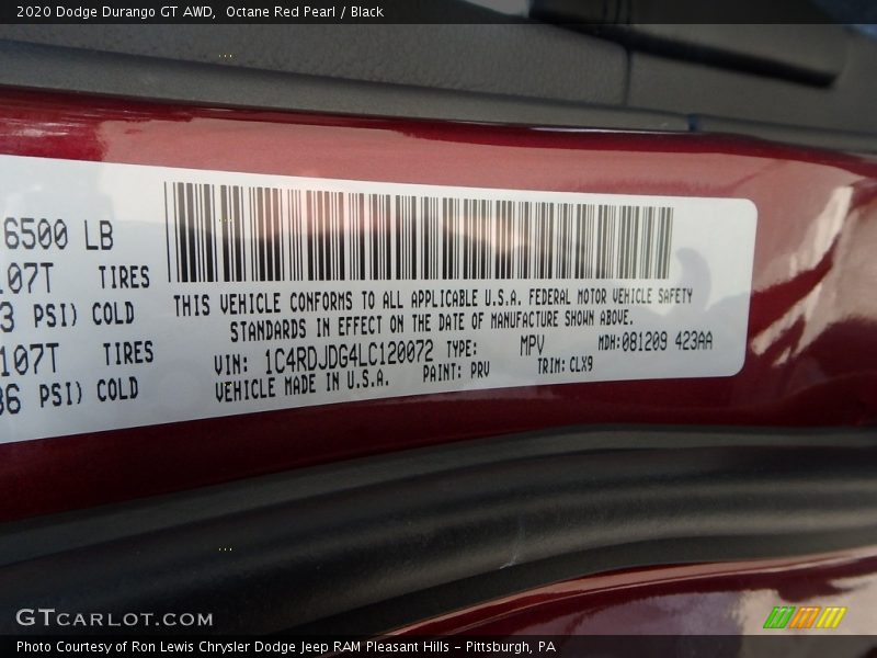 Octane Red Pearl / Black 2020 Dodge Durango GT AWD