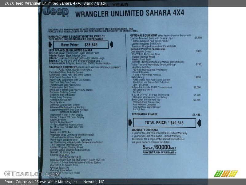 Black / Black 2020 Jeep Wrangler Unlimited Sahara 4x4