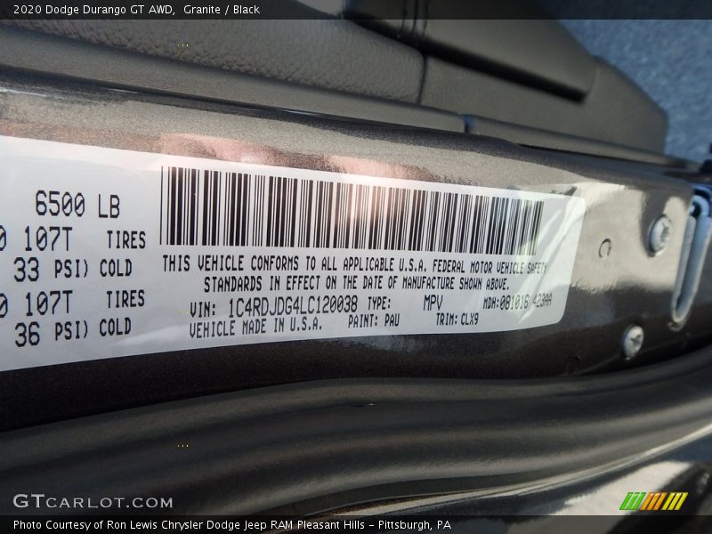 Granite / Black 2020 Dodge Durango GT AWD