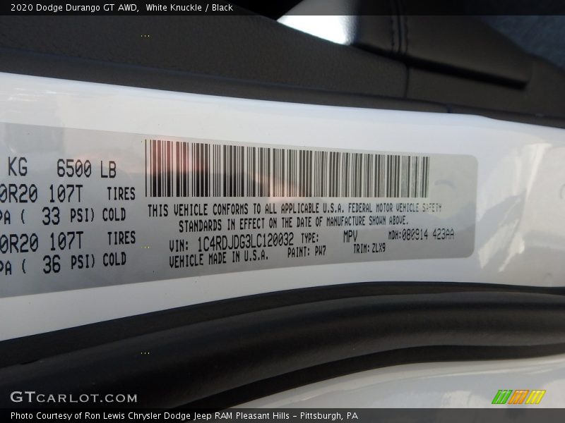 White Knuckle / Black 2020 Dodge Durango GT AWD