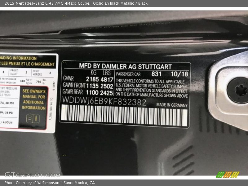 Obsidian Black Metallic / Black 2019 Mercedes-Benz C 43 AMG 4Matic Coupe