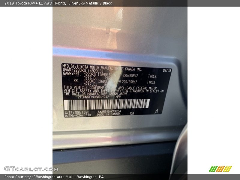 Silver Sky Metallic / Black 2019 Toyota RAV4 LE AWD Hybrid