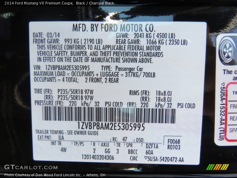Black / Charcoal Black 2014 Ford Mustang V6 Premium Coupe