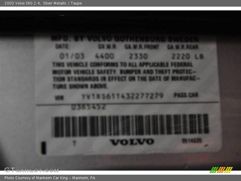 Silver Metallic / Taupe 2003 Volvo S60 2.4