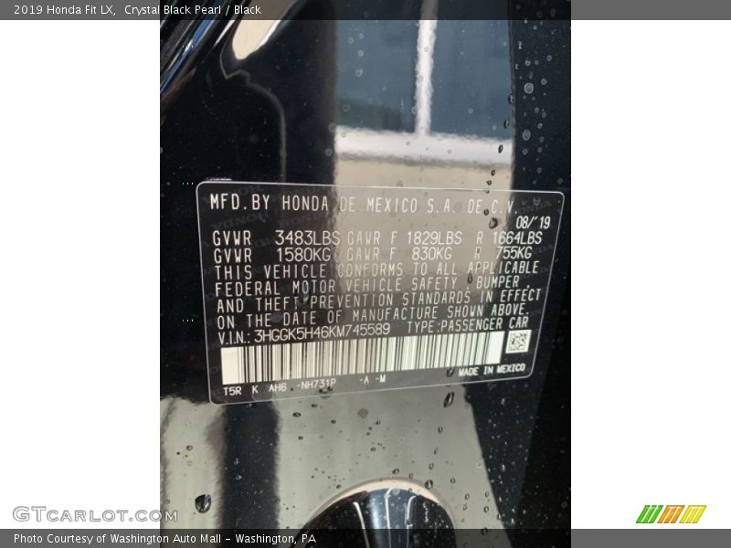 Crystal Black Pearl / Black 2019 Honda Fit LX