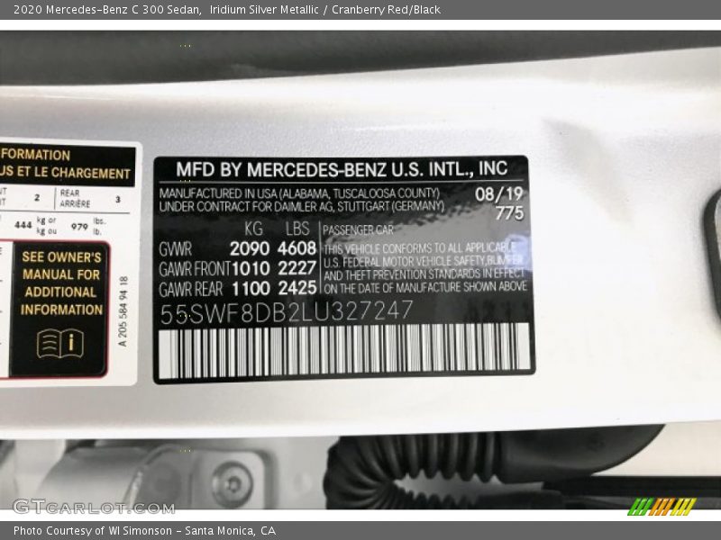 Iridium Silver Metallic / Cranberry Red/Black 2020 Mercedes-Benz C 300 Sedan