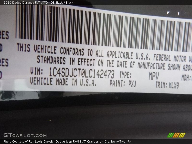 2020 Durango R/T AWD DB Black Color Code PXJ