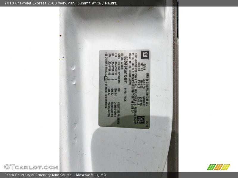 Summit White / Neutral 2010 Chevrolet Express 2500 Work Van