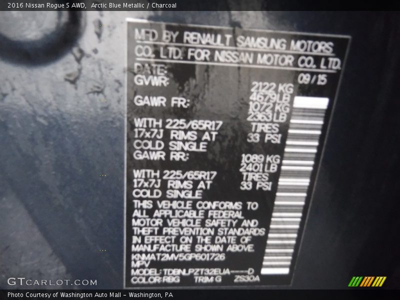Arctic Blue Metallic / Charcoal 2016 Nissan Rogue S AWD