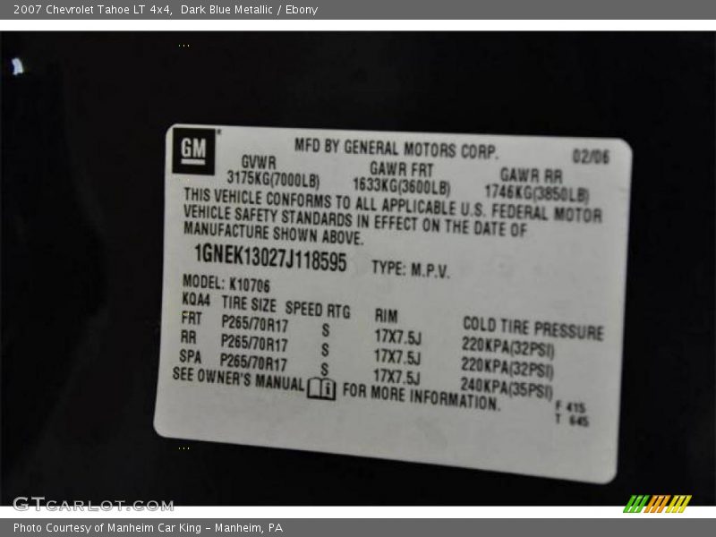 Dark Blue Metallic / Ebony 2007 Chevrolet Tahoe LT 4x4