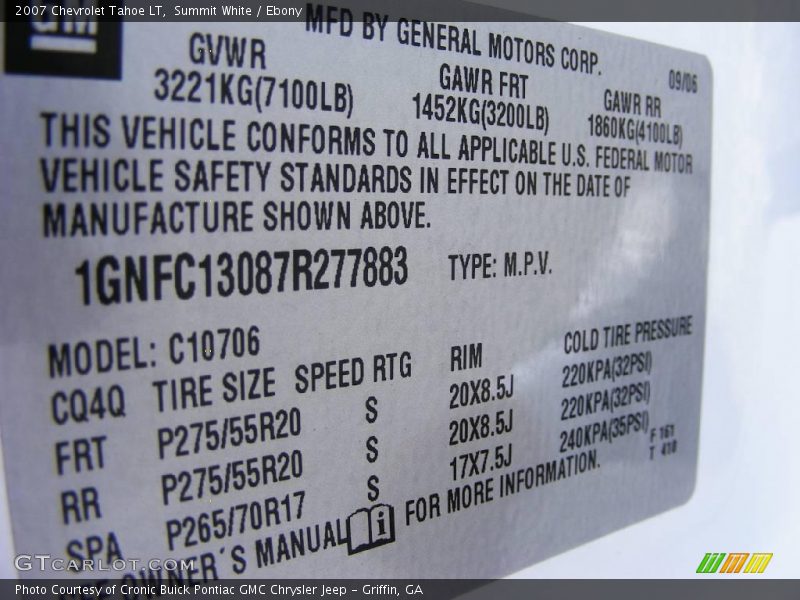 Summit White / Ebony 2007 Chevrolet Tahoe LT