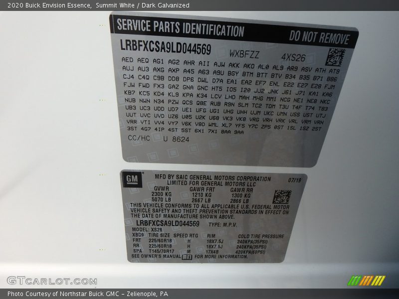 Summit White / Dark Galvanized 2020 Buick Envision Essence