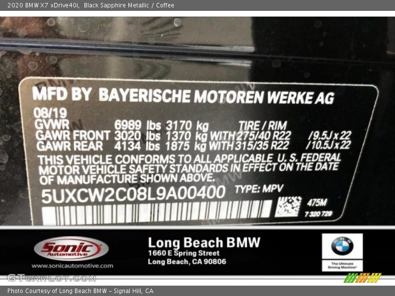 Black Sapphire Metallic / Coffee 2020 BMW X7 xDrive40i