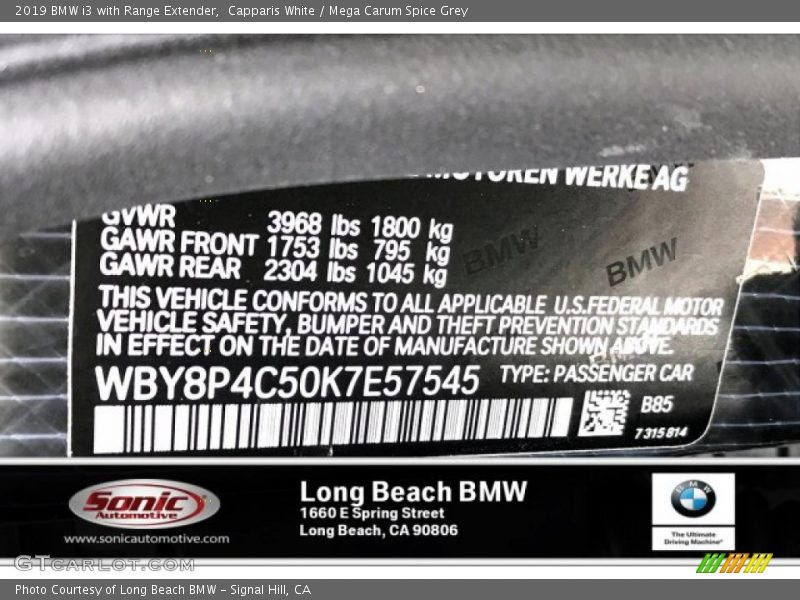 Capparis White / Mega Carum Spice Grey 2019 BMW i3 with Range Extender