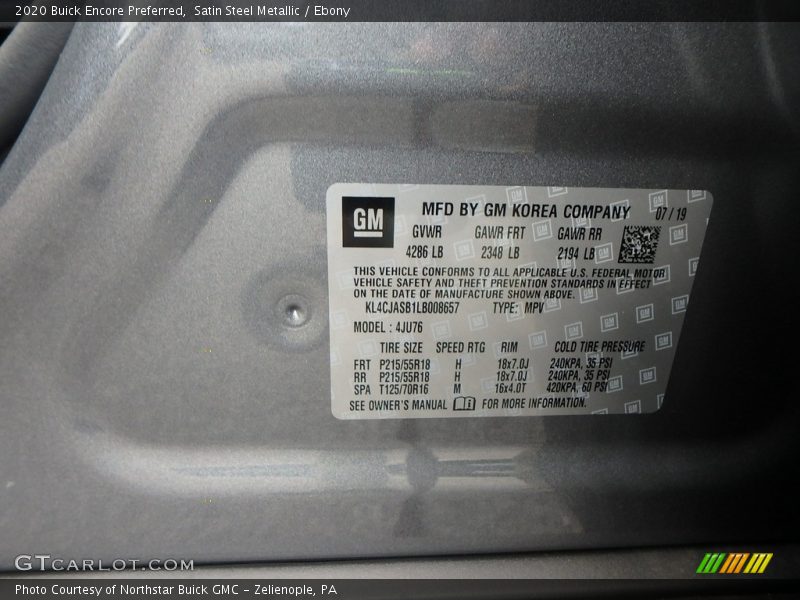 Satin Steel Metallic / Ebony 2020 Buick Encore Preferred
