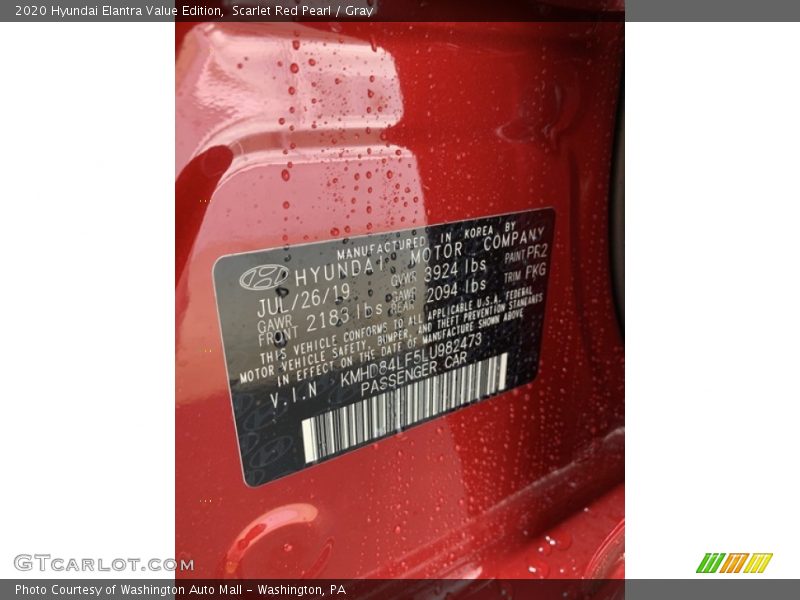 Scarlet Red Pearl / Gray 2020 Hyundai Elantra Value Edition