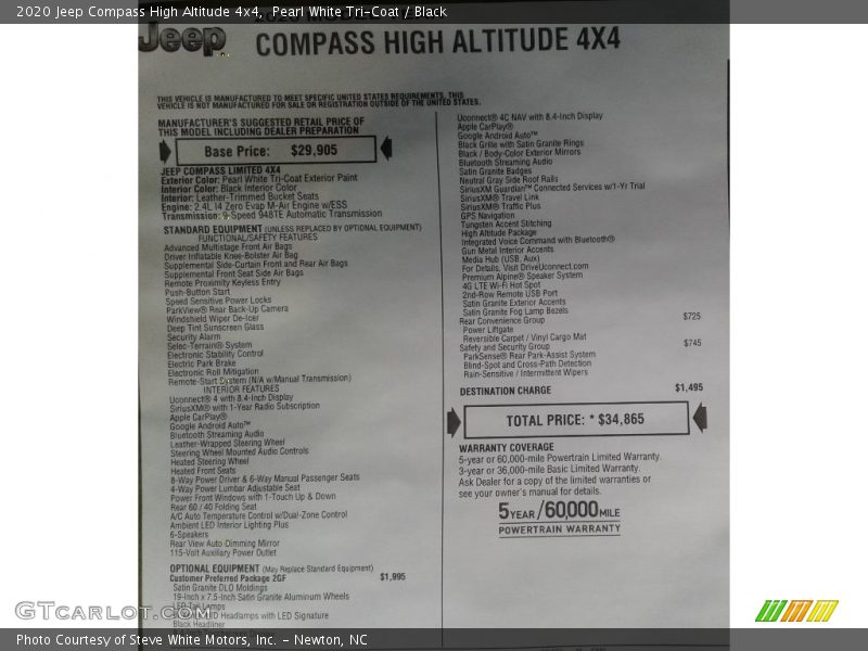 Pearl White Tri-Coat / Black 2020 Jeep Compass High Altitude 4x4