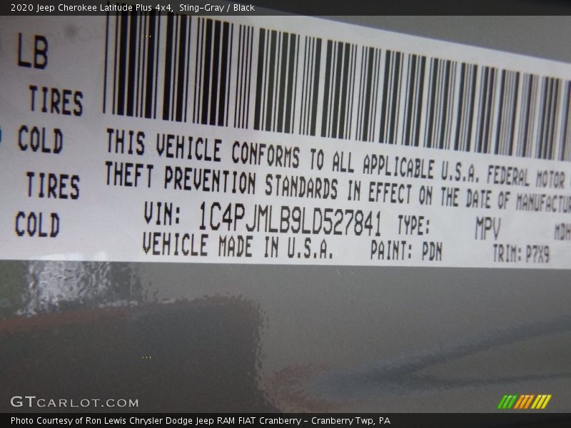 Sting-Gray / Black 2020 Jeep Cherokee Latitude Plus 4x4