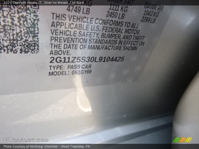Silver Ice Metallic / Jet Black 2020 Chevrolet Impala LT