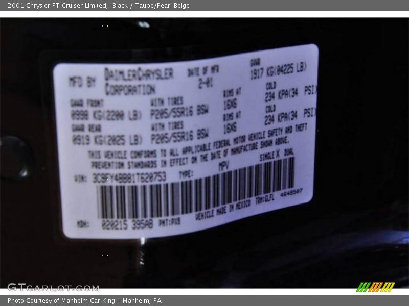 Black / Taupe/Pearl Beige 2001 Chrysler PT Cruiser Limited
